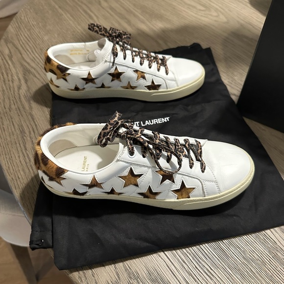 Saint Laurent sneackers , size 40. White with leopard stars and laces - Picture 4 of 10
